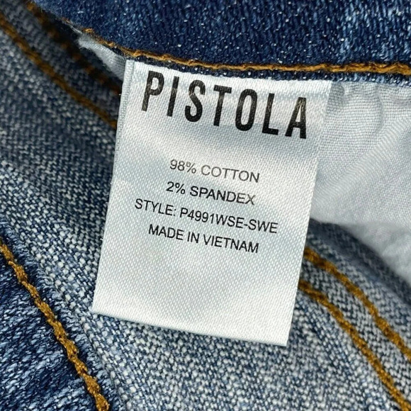 Pistola Shorts Women's Sz 28 Blue Cut-Off Mid-Rise Raw Hem Pockets Stretch Denim - Picture 6 of 8